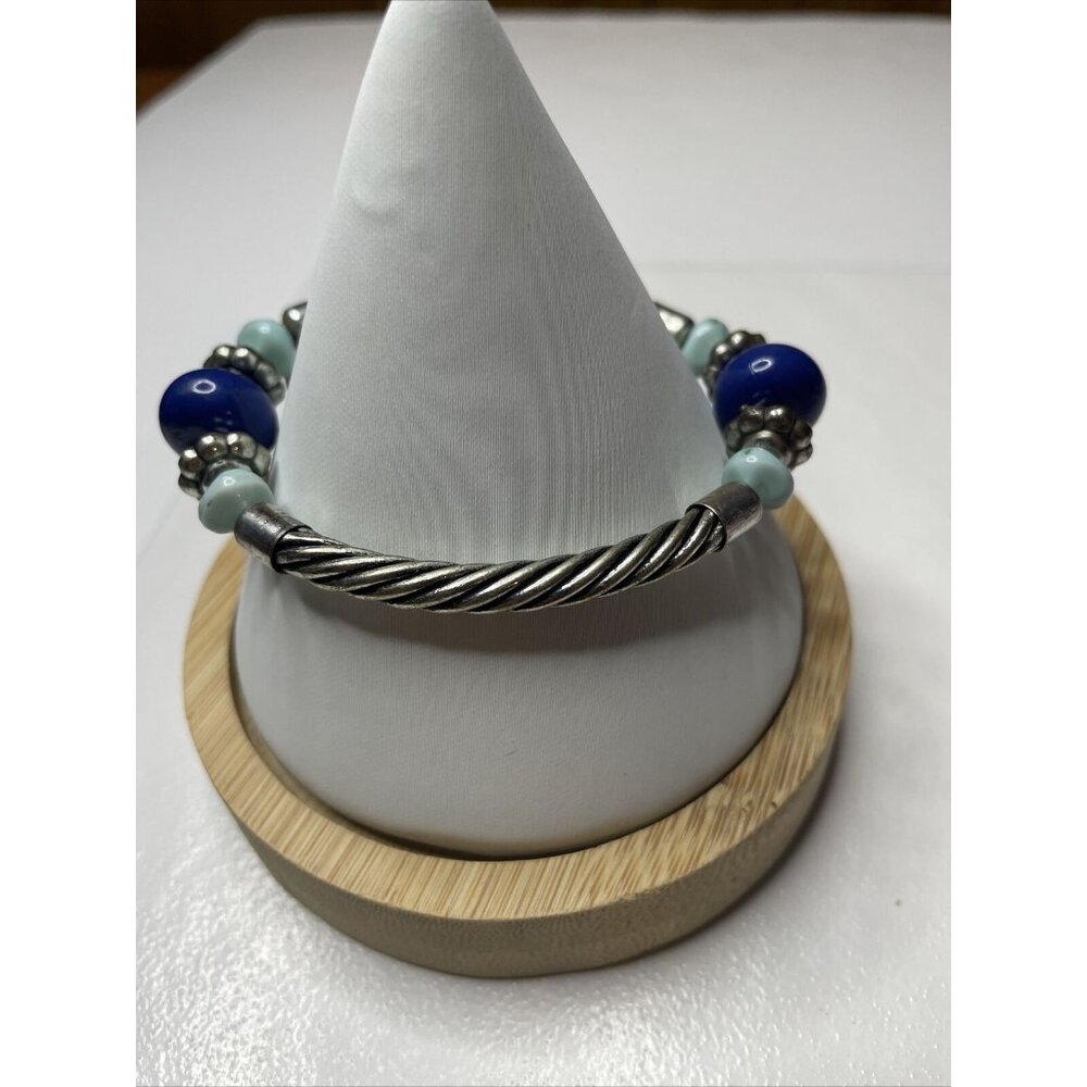 RMN The‎ Roman Company vintage signed Turquoise Red Silver Bead Stretch Bracelet